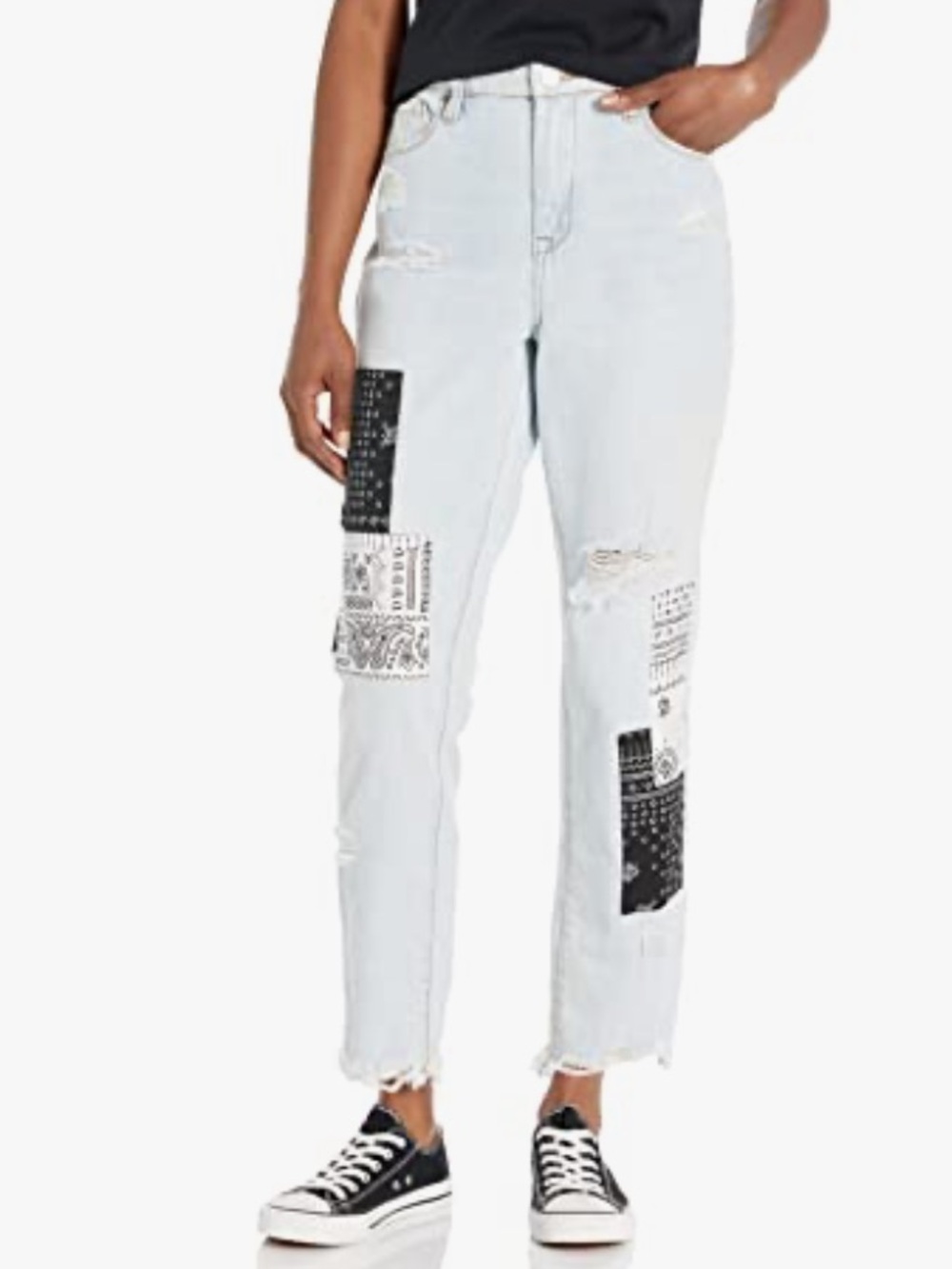 Blank NYC lLight Wash Patchwork Distressed Straight-Leg Jeans